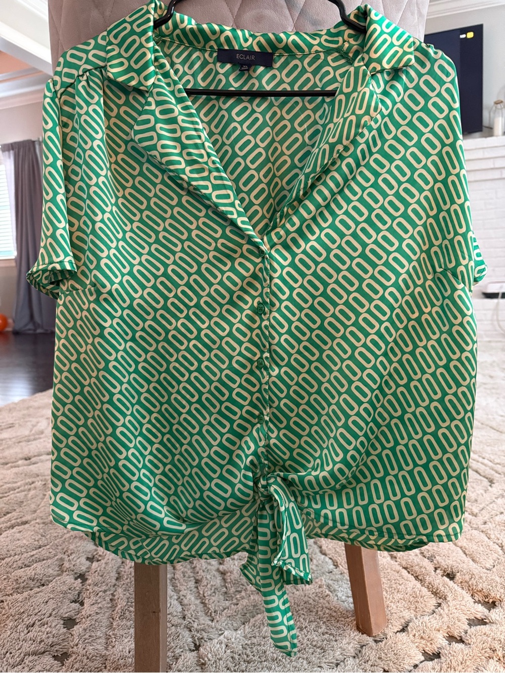 Eclat Green Geo Tie-Front Button Shirt